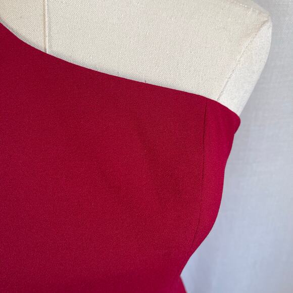 NWT Dress The Population Tiffany One Shoulder Bow Crepe Midi Cocktail Dress Red - Picture 4 of 9